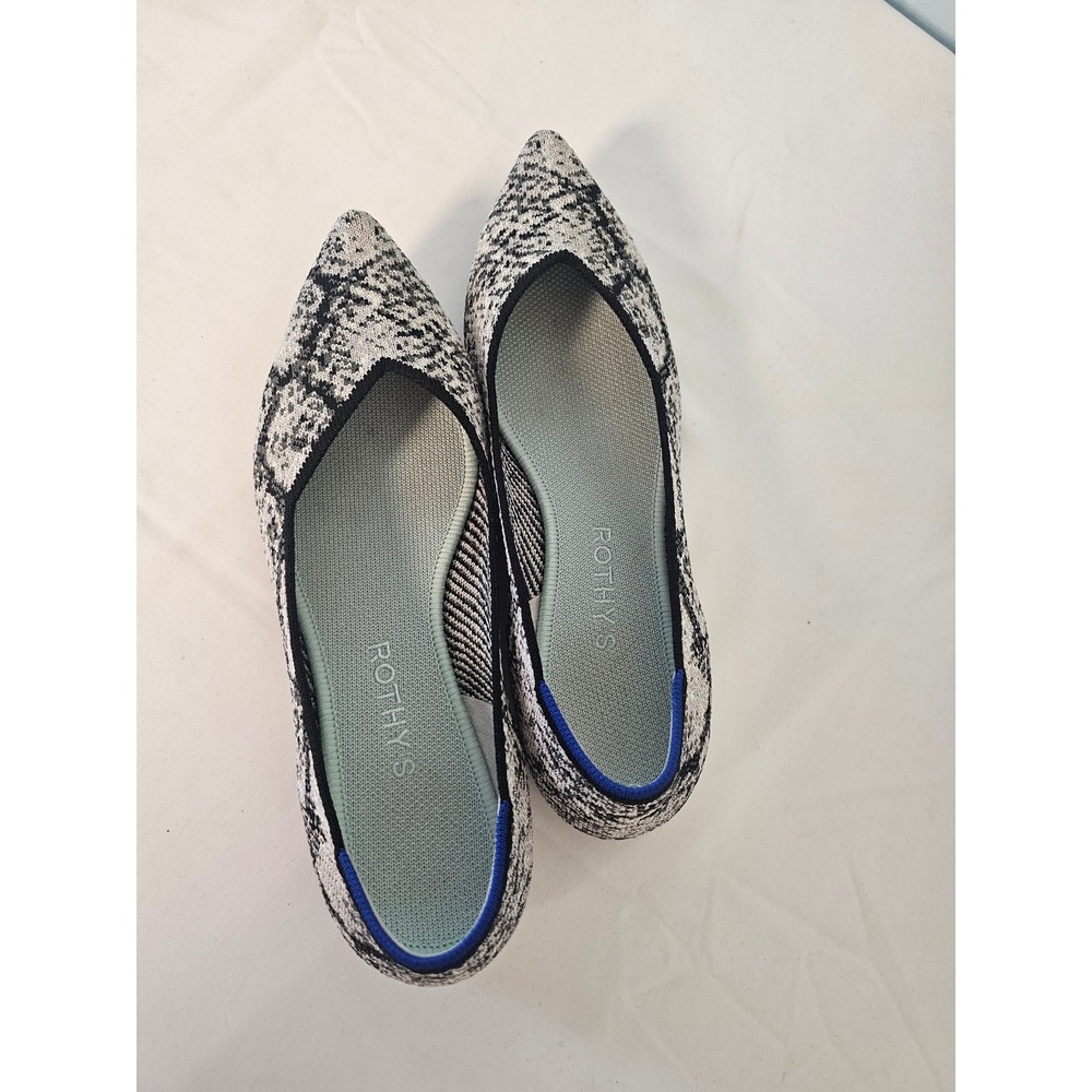 [Animal Print] Rothys The Point Flats Womens 8 Grey Black Snakeskin Sustainable - Picture 2 of 6